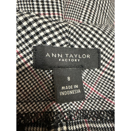 Ann Taylor Black White Plaid Checkered Straight Leg Trousers Dress Pants Size 8