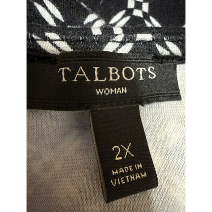 Talbots Women's Black White Geometric Half Sleeve T Shirt Tee Top Size 2XL