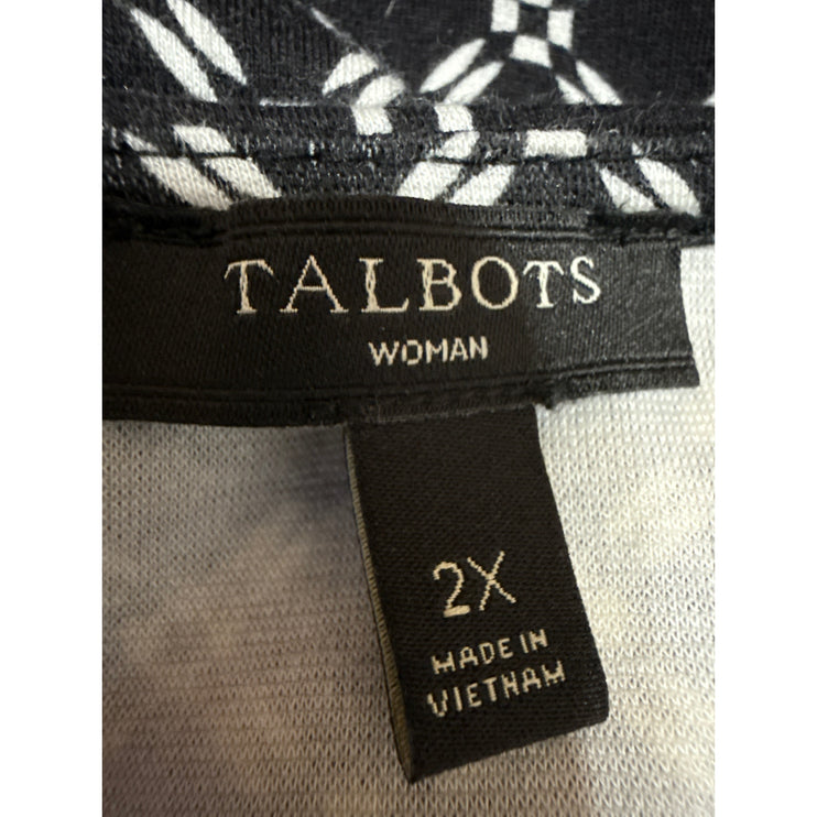 Talbots Women's Black White Geometric Half Sleeve T Shirt Tee Top Size 2XL