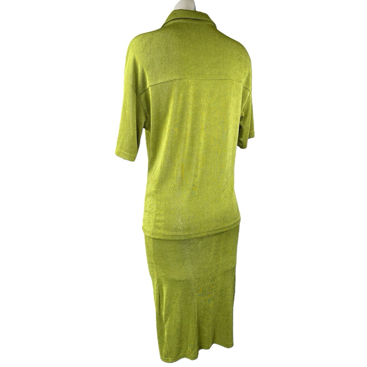 Princess Polly Womens Green Button Down Short Sleeve Shirt Top & Skirt Set Sz 6