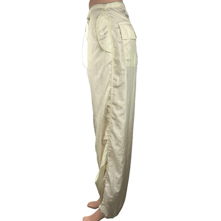 Steve Madden Cream Satin Silky Tapered Drawstring Windbreaker Parachute Pants S