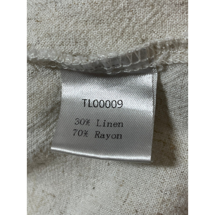 Women's White Smocked High Waisted Boho Wide Leg Cropped Trousers Pants Size L