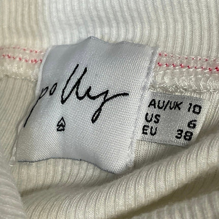 Polly Women's White Mock Neck Ribbed Knit Short Sleeve T Shirt Crop Top Size 6