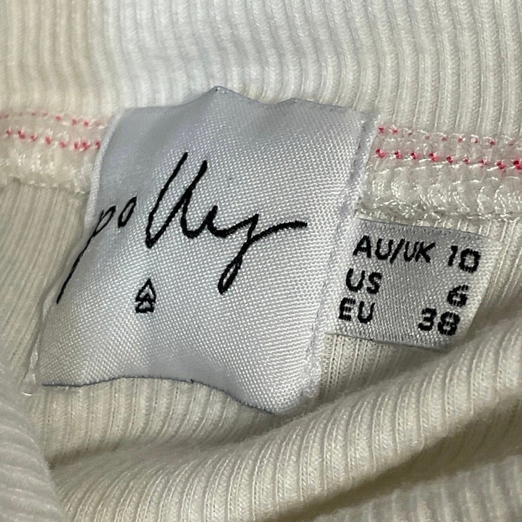 Polly Women's White Mock Neck Ribbed Knit Short Sleeve T Shirt Crop Top Size 6