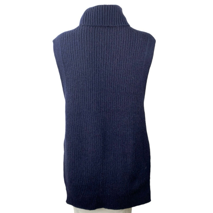 Mango MNG Blue Wool Alpaca Sleeveless Turtleneck Rib Knit Sweater Vest Top Sz S