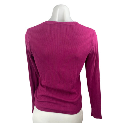 Splendid Women's Pink Ribbed Knit Crew Neck Long Sleeve T Shirt Tee Top Size S