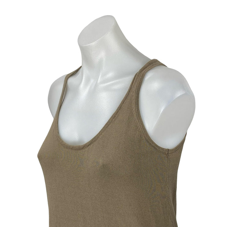 Zara Women's Beige Soft Knit Sleeveless Midi Cami Tank Sheath Shift Slip Dress S