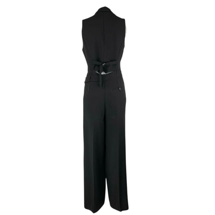 Zara Womens Black Sleeveless Collared Belted Waist Button Romper Jumpsuit Size S
