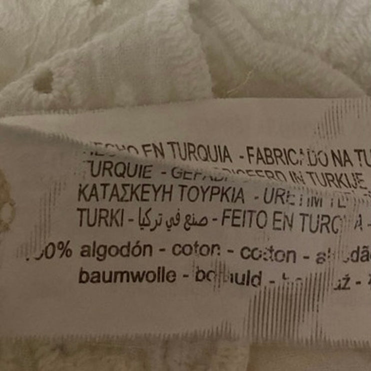 Zara White Floral Embroidered Eyelet Long Bell Sleeve Henley Shirt Blouse Top M