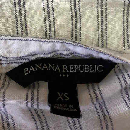 Banana Republic White Black Striped Linen Sleeveless Lace Up Blouse Top Size XS