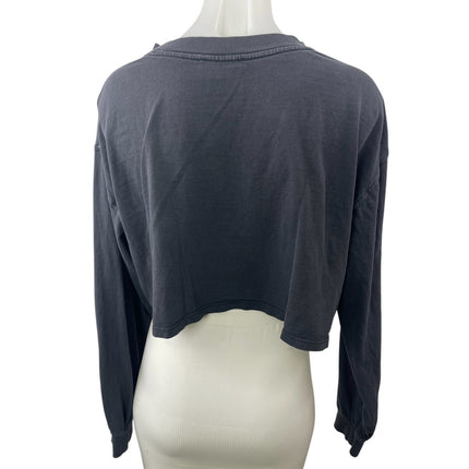 Zara Women's Black Crew Neck Long Sleeve Crop Pullover Sweater Sweatshirt Top L