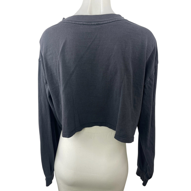 Zara Women's Black Crew Neck Long Sleeve Crop Pullover Sweater Sweatshirt Top L