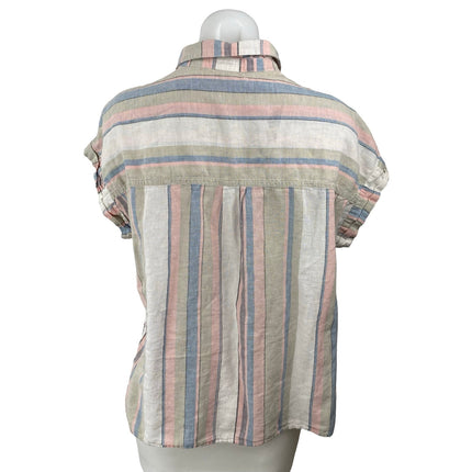 Sanctuary Women's Multicolor Linen Striped Short Sleeve Button Down Shirt Top S