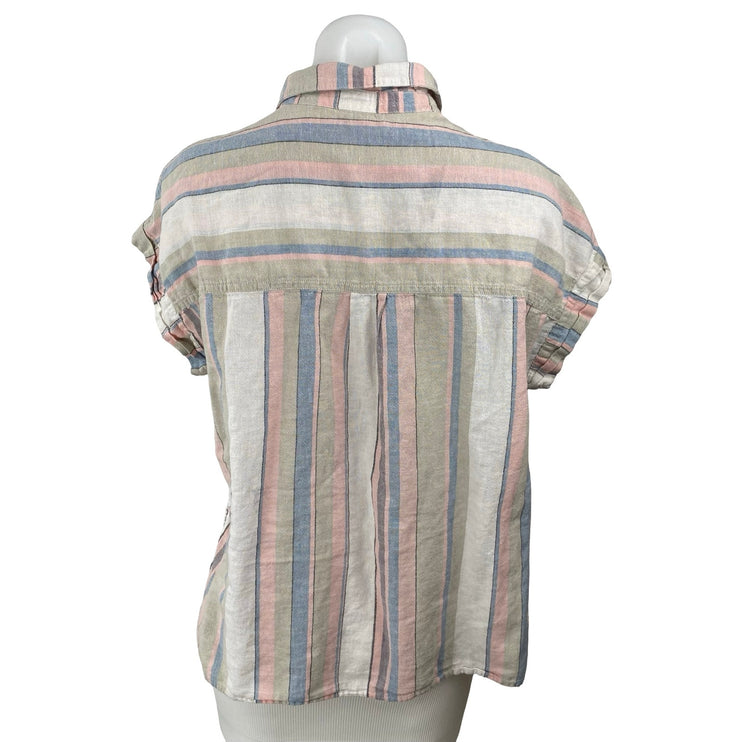 Sanctuary Women's Multicolor Linen Striped Short Sleeve Button Down Shirt Top S