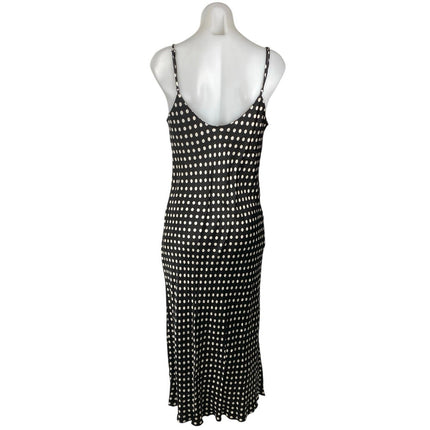 Zara Black Satin Sleeveless Polka Dots Cami Cowl Neck Midi Slip Tank Dress Sz M