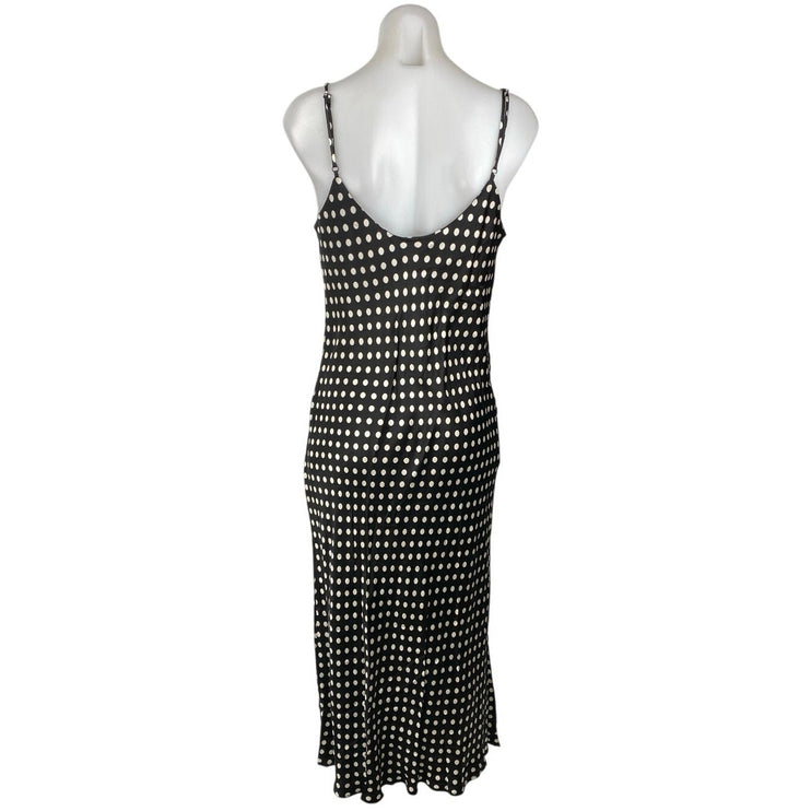 Zara Black Satin Sleeveless Polka Dots Cami Cowl Neck Midi Slip Tank Dress Sz M