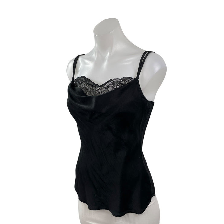 Zara Women's Black Silky Satin Lace Trim Sleeveless Lingerie Tank Camisole Top S