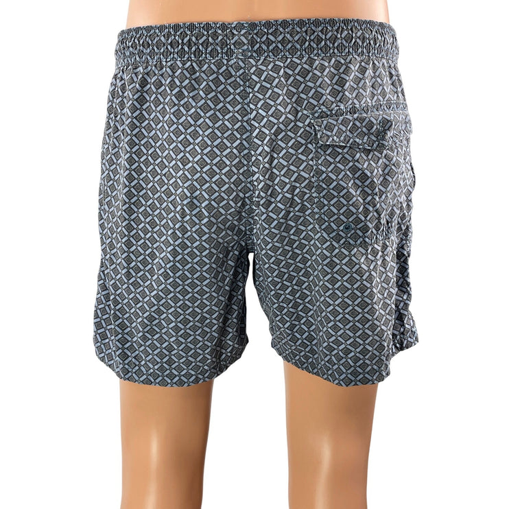 J.Crew Men's Blue Argyle Geometric Drawstring Stretch Boar Shorts Swim Trunks M