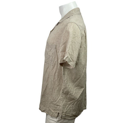 H&M Mens Gray Regular Fit Linen Short Sleeve Button Down Pocket Shirt Top Size M