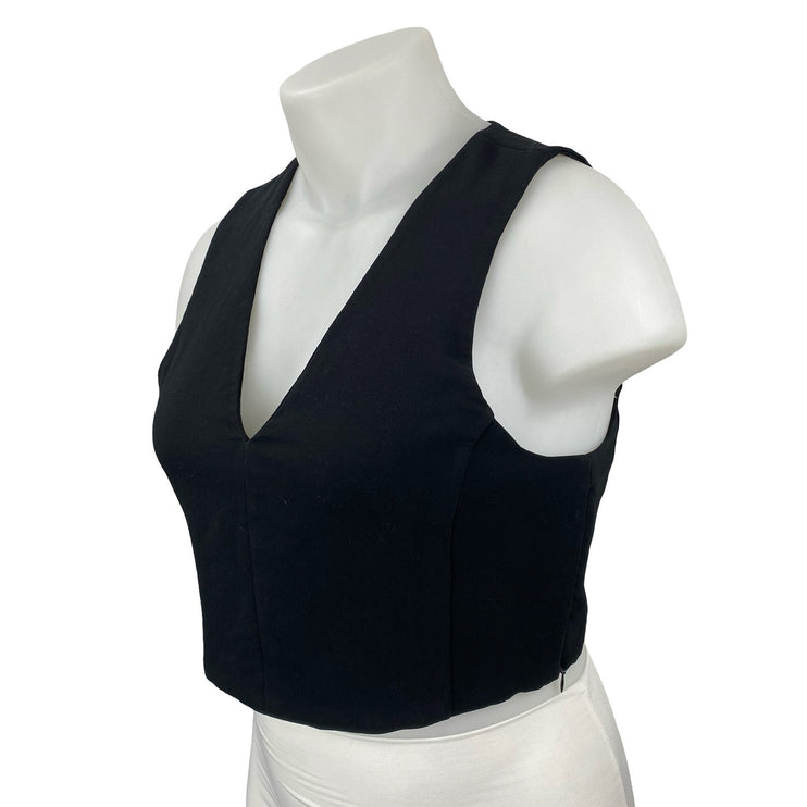 Aritzia Wilfred Dauphine Women's Black Deep V Neck Sleeveless Crop Tank Top Sz L