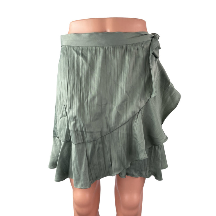 Anthropologie Maeve Women's Green Ruffled High Rise Mini Flounce Wrap Skirt Sz S