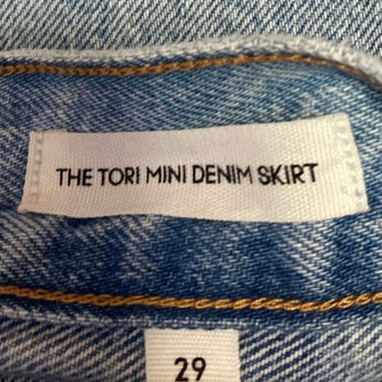 Aritzia Denim Forum Tori Blue Distressed Frayed Raw Hem Mini Denim Jean Skirt 29