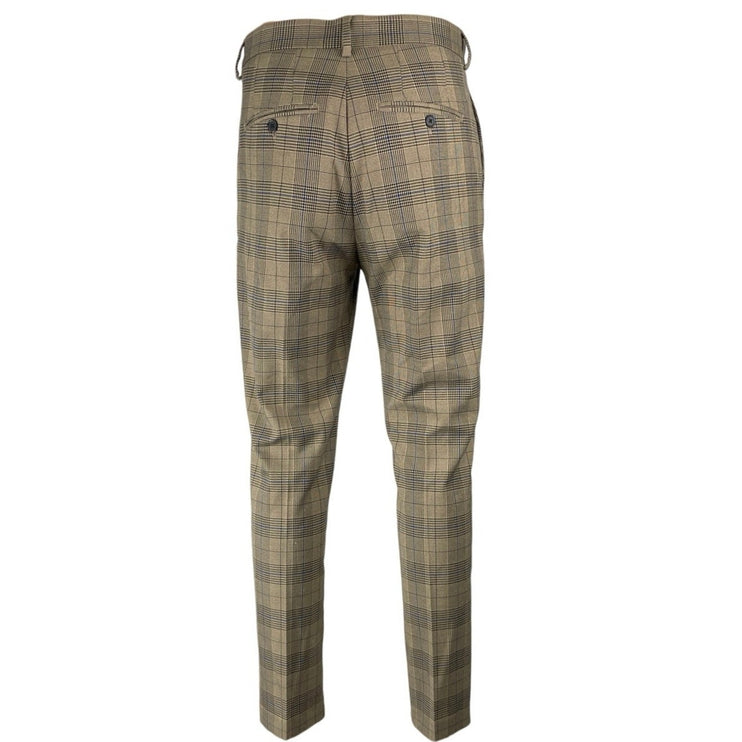 H&M Men's Beige Plaid Mid Rise Slim Fit Chino Straight Trousers Pants Size 30