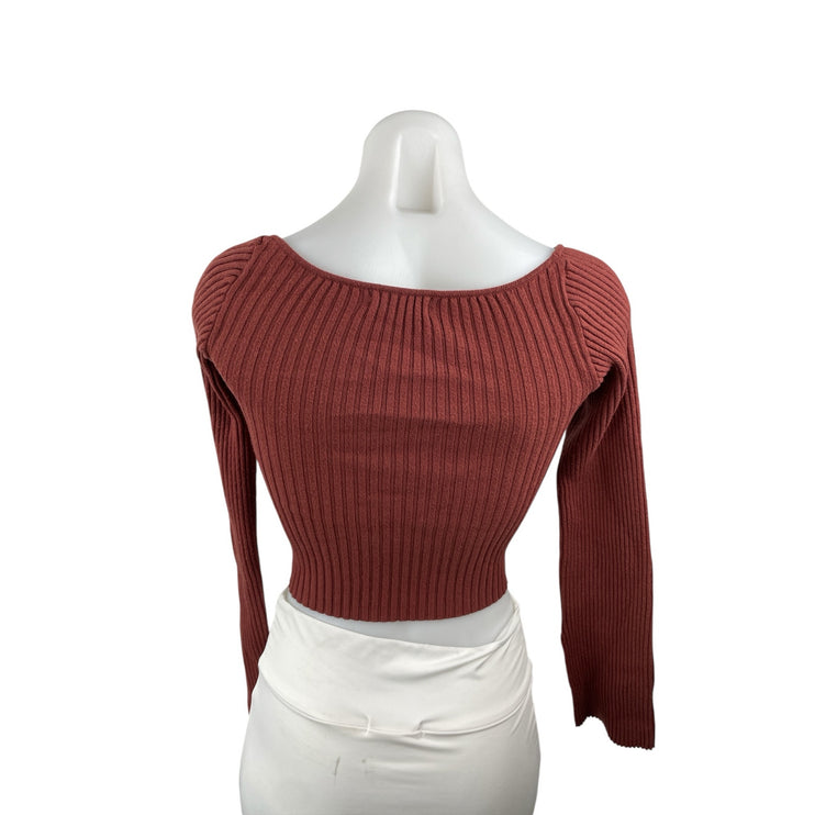 Urban Outfitters Brown Ribbed Knit Long Sleeve Bustier Corset Crop Top Size M