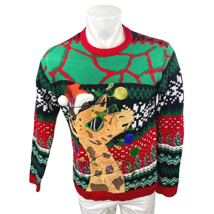 Blizzard Bay Men's Multicolor Giraffe Long Sleeve Ugly Christmas Sweater Top M