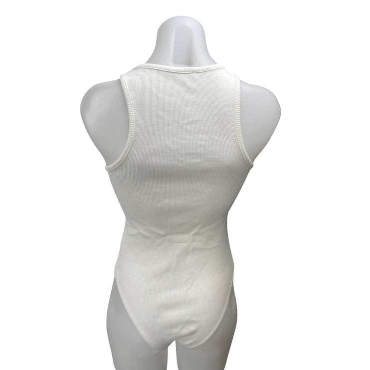 Zara White Rhinestone High Neck Beaded Sleeveless Knit Tank Bodysuit Top Size S