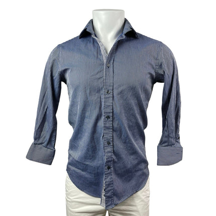 Zara Men Navy Blue Pinstriped Tailored Long Sleeve Button Down Shirt Top Size 14