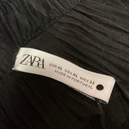 Zara Women's Black Crinkle Elastic Waist Wide Leg Pull On Ankle Trouser Pants XL