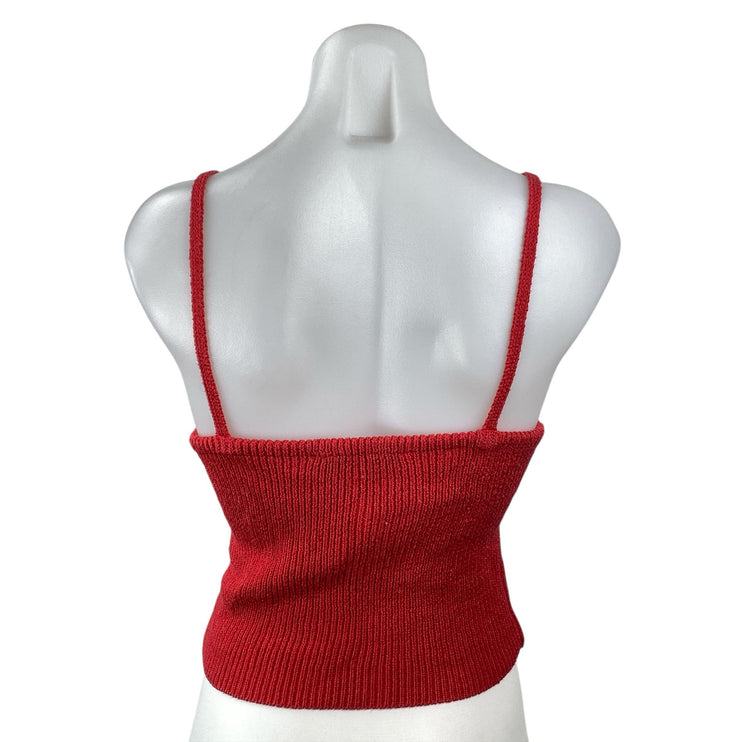 Zara Women's Red Linen Ribbed V Neck Sleeveless Crop Cami Camisole Tank Top Sz S