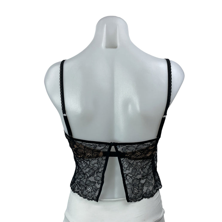 House of CB Black Floral Lace Sheer Bustier Underwire Cami Crop Top Size XS