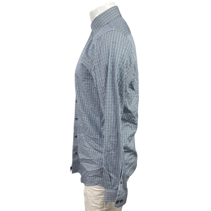 Kenneth Cole Mens Blue Plaid Checkered Long Sleeve Collared Button Down Shirt 34