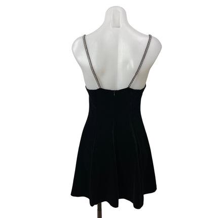 Zara Women's Black Sleeveless Velvet Rhinestone Cami A-line Mini Slip Dress Sz S