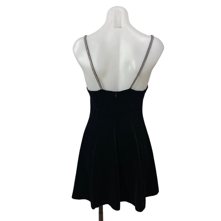 Zara Women's Black Sleeveless Velvet Rhinestone Cami A-line Mini Slip Dress Sz S