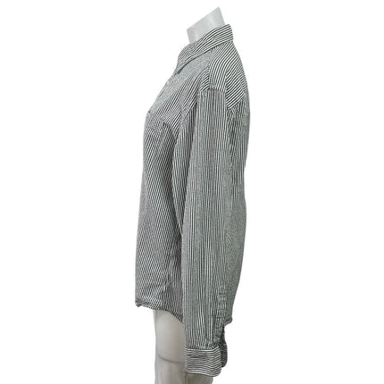 Club Monaco Women's Gray White Striped Slim Fit Button Down Shirt Top Size M