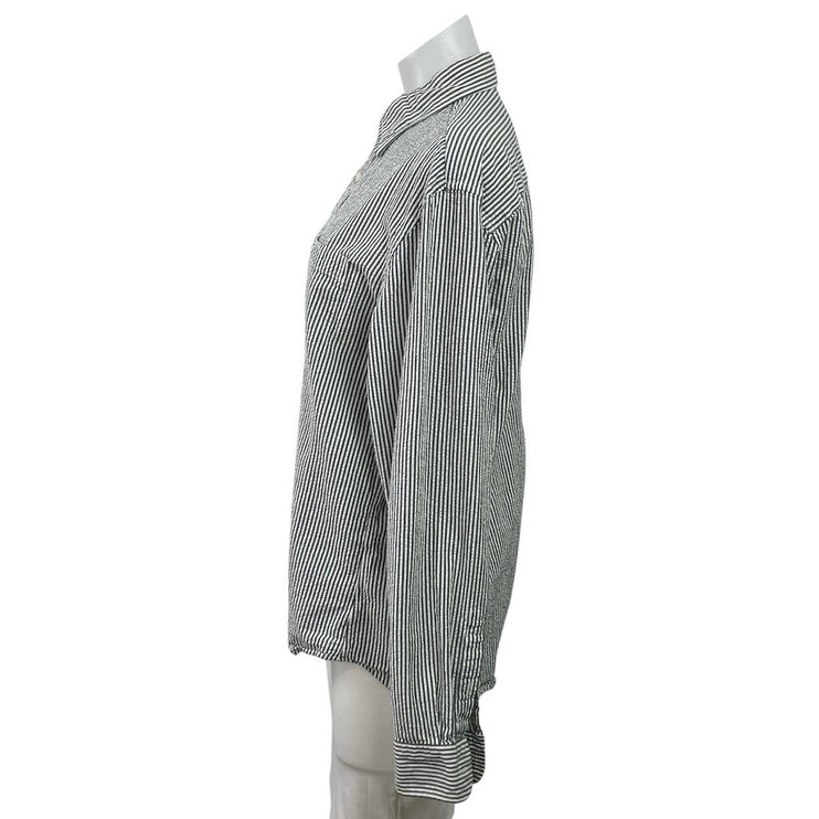 Club Monaco Women's Gray White Striped Slim Fit Button Down Shirt Top Size M