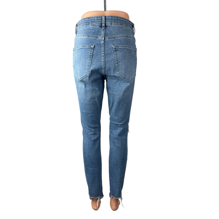 H&M Women's Blue Distressed High Waisted Medium Wash Skinny Denim Jeans Size 8