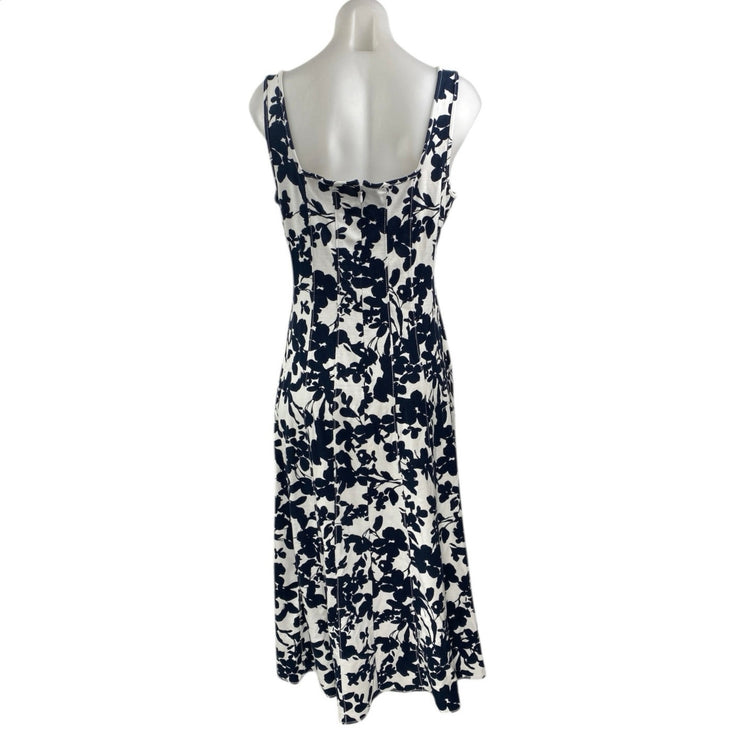 Ann Taylor LOFT Navy Floral Square Neck Sleeveless Midi A-Line Tank Dress Size 6