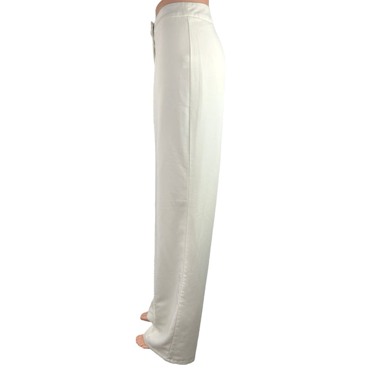 Tiger Mist White High Rise Pleated Relaxed Fit Straight Leg Trouser Pants Size M