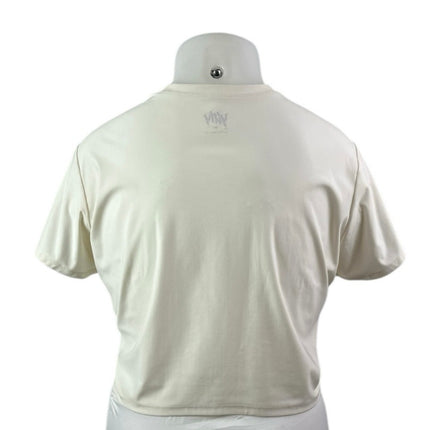 Yitty Cream White Crewneck Short Sleeve Cropped Graphic Tee T shirt Top Size 2XL