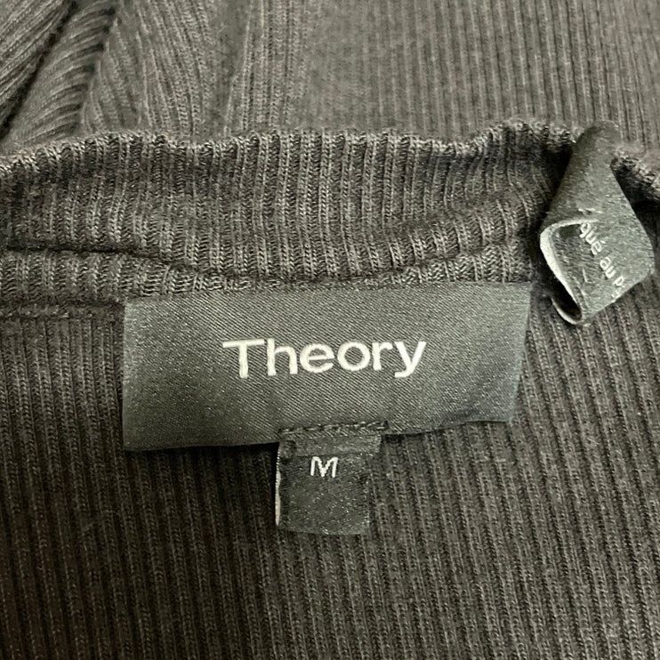 Theory Women's Black Ribbed Knit Short Sleeve Crew Neck T Shirt Tee Top Size M