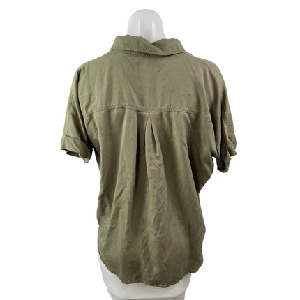 Lou & Grey for Loft Women's Green Collared Short Sleeve Wrap Front Blouse Top S