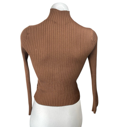 Zara Women Brown Long Sleeve Ribbed Knit Turtleneck Slim Fit Sweater Top Size S