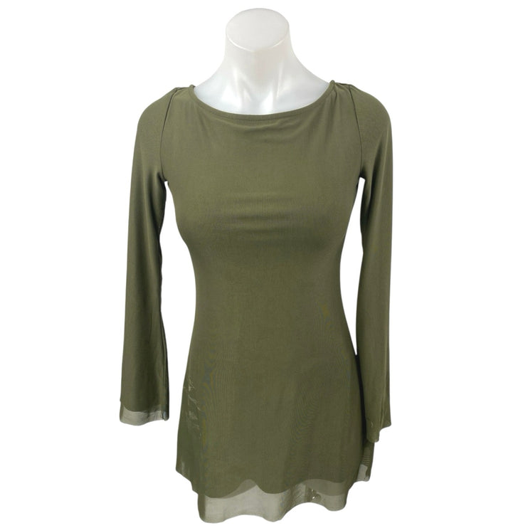Princess Polly Green Long Bell Sleeve Open Back Mesh Mini A Line Dress Size 2