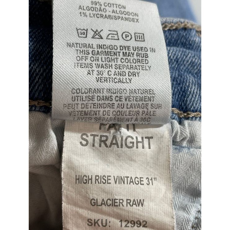 DL1961 Women's Blue Raw Frayed Hem High Rise Loose Straight Denim Jeans Pants 26