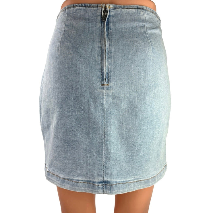 Wild Fable Blue Light Wash High Waist Mini Side Slit Denim Jean Skirt Size 4