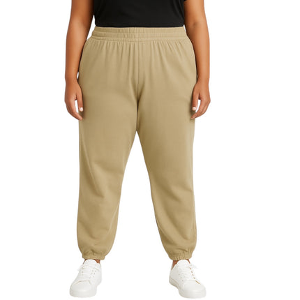 GAP Women's Beige Fleece Tapered Leg Elastic Waist Trousers Jogger Pants Size XL